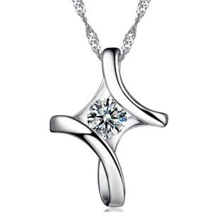 Elegantly Striking Cubic Zirconia Set in 925 Sterling Silver Pendant Necklace